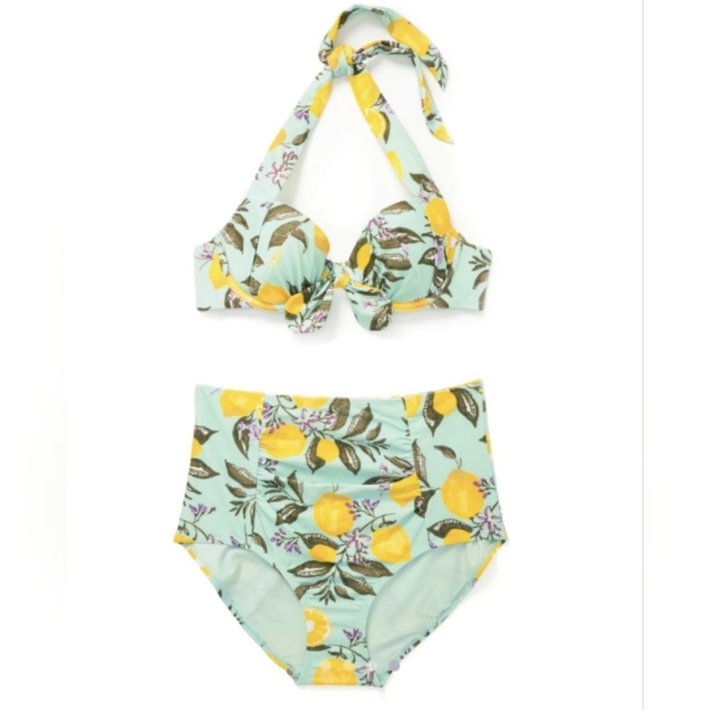 Adore Me Halter Lemon Retro High Waisted Swimsuit Shelby Contour